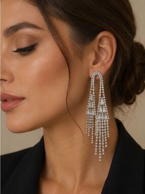Statement Crystal Chandelier Earrings – Long Rhinestone Tassel Dangle Earri